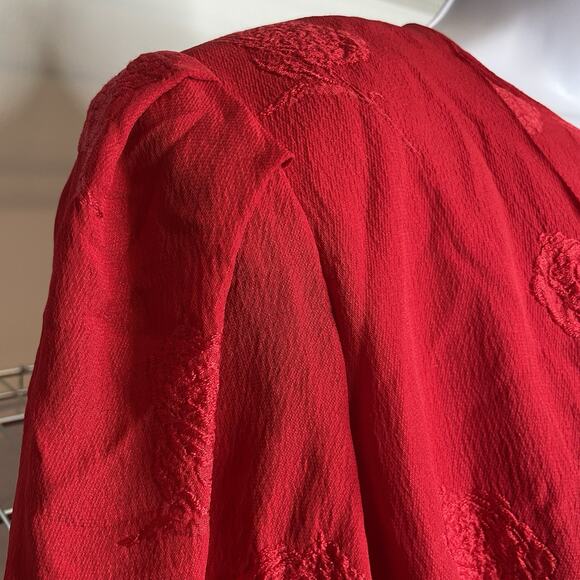 Vintage Tonico Paris Women's Red Floral Textured Midi Dress Est. Size M 80’s - Picture 7 of 13